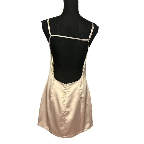 Revolve Superdown Nude Satin Mini Slip Dress MEDIUM Coquette Lingerie Nicole NEW