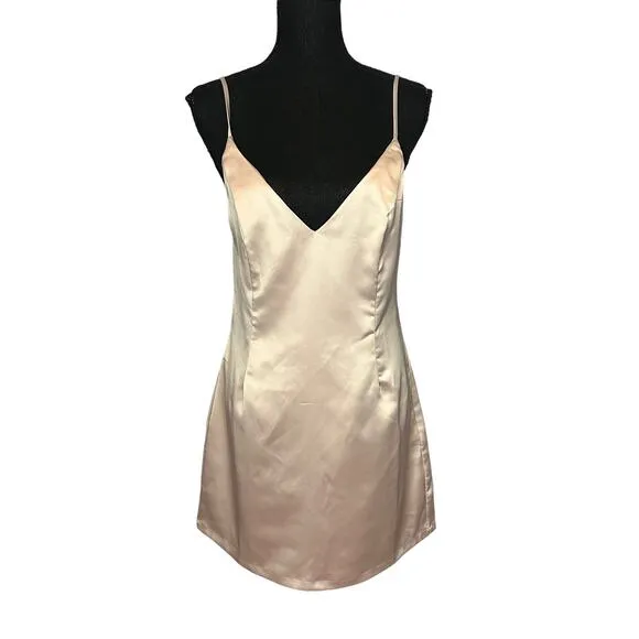 Revolve Superdown Nude Satin Mini Slip Dress MEDIUM Coquette Lingerie Nicole NEW
