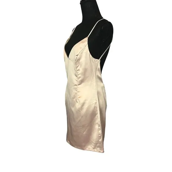 Revolve Superdown Nude Satin Mini Slip Dress MEDIUM Coquette Lingerie Nicole NEW