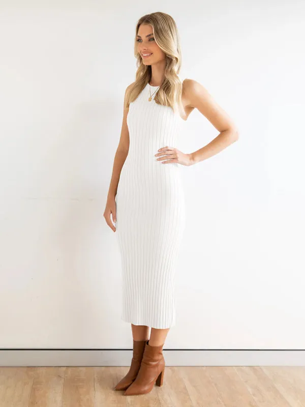 Ribbed Bodycon Midi Dress with Sleeveless Design