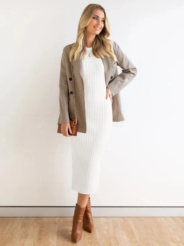 Ribbed Bodycon Midi Dress with Sleeveless Design