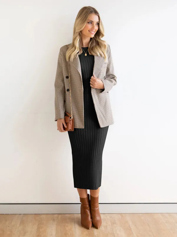 Ribbed Bodycon Midi Dress with Sleeveless Design
