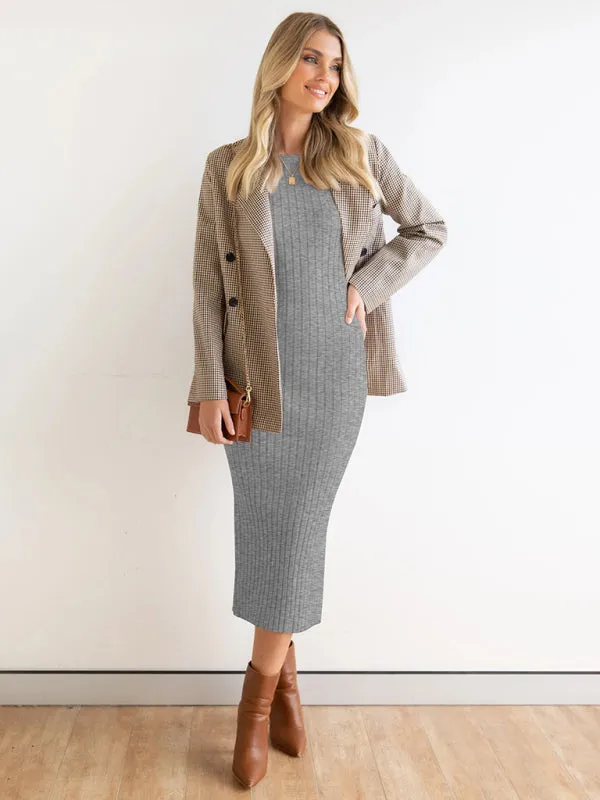 Ribbed Bodycon Midi Dress with Sleeveless Design