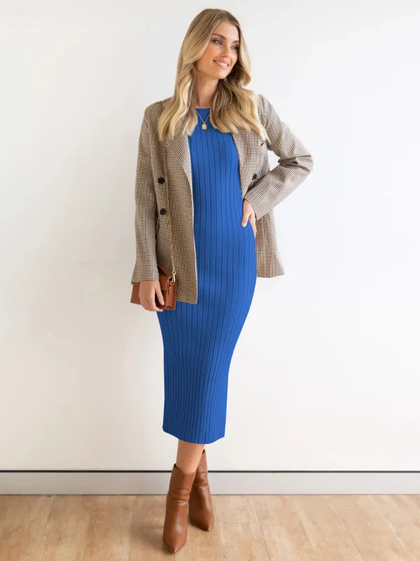 Ribbed Bodycon Midi Dress with Sleeveless Design