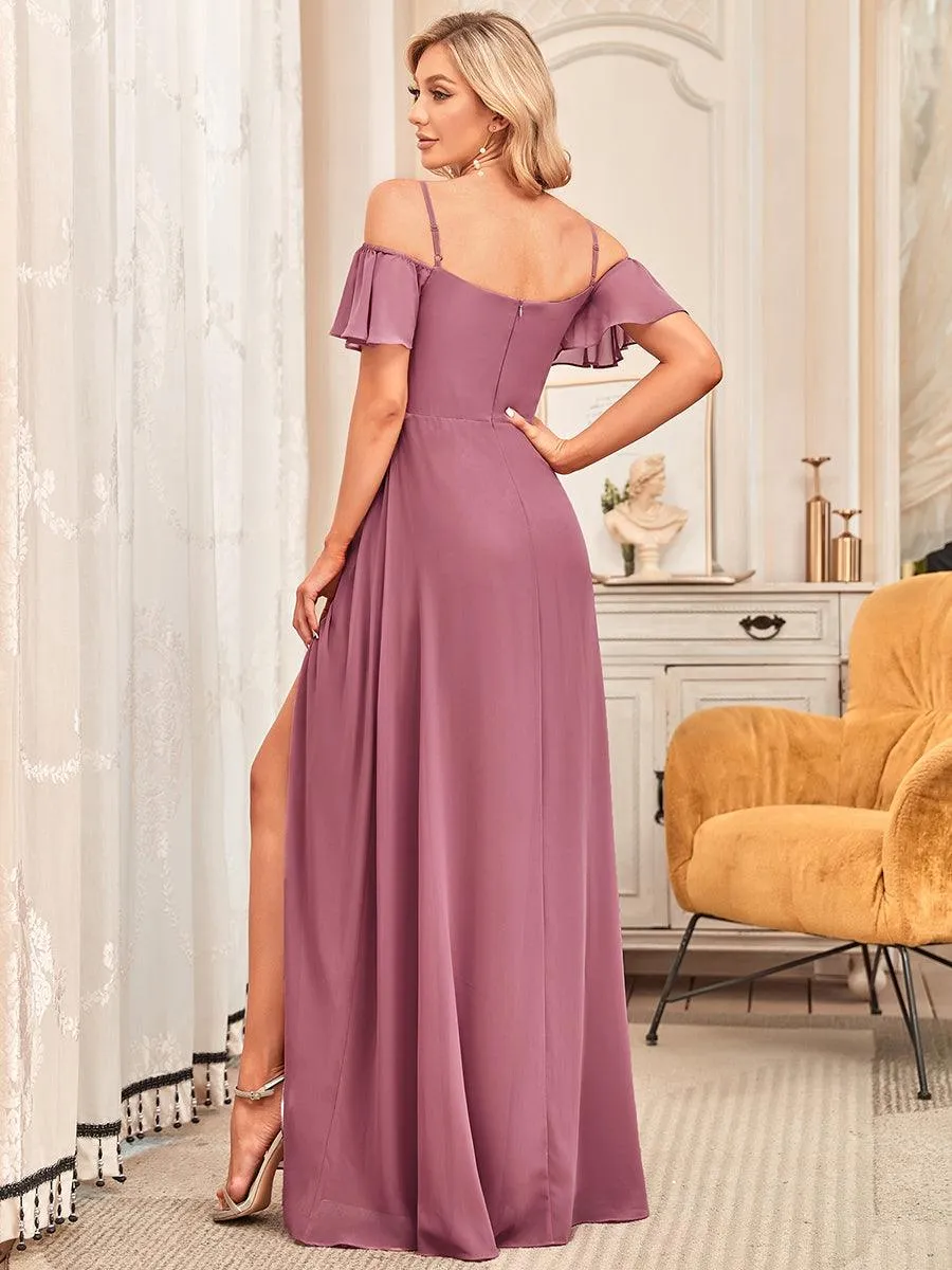 Robe invitée mariage fendue été sexy à épaules dénudées