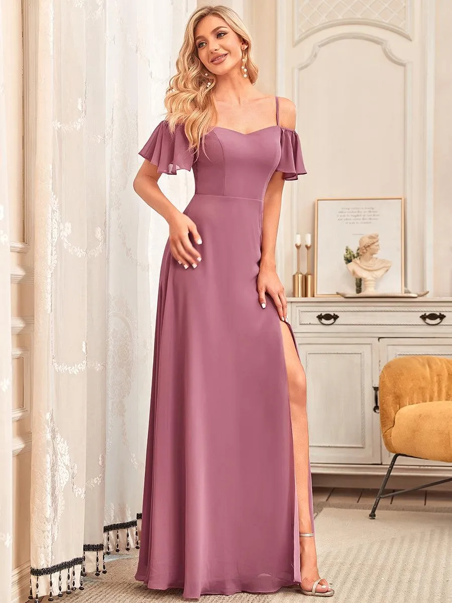 Robe invitée mariage fendue été sexy à épaules dénudées