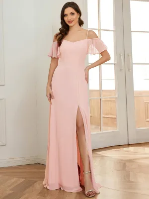 Robe invitée mariage fendue été sexy à épaules dénudées