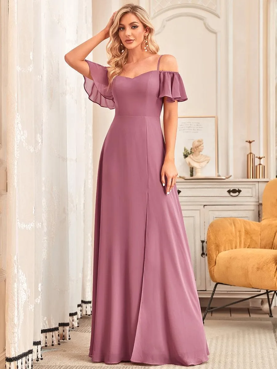 Robe invitée mariage fendue été sexy à épaules dénudées