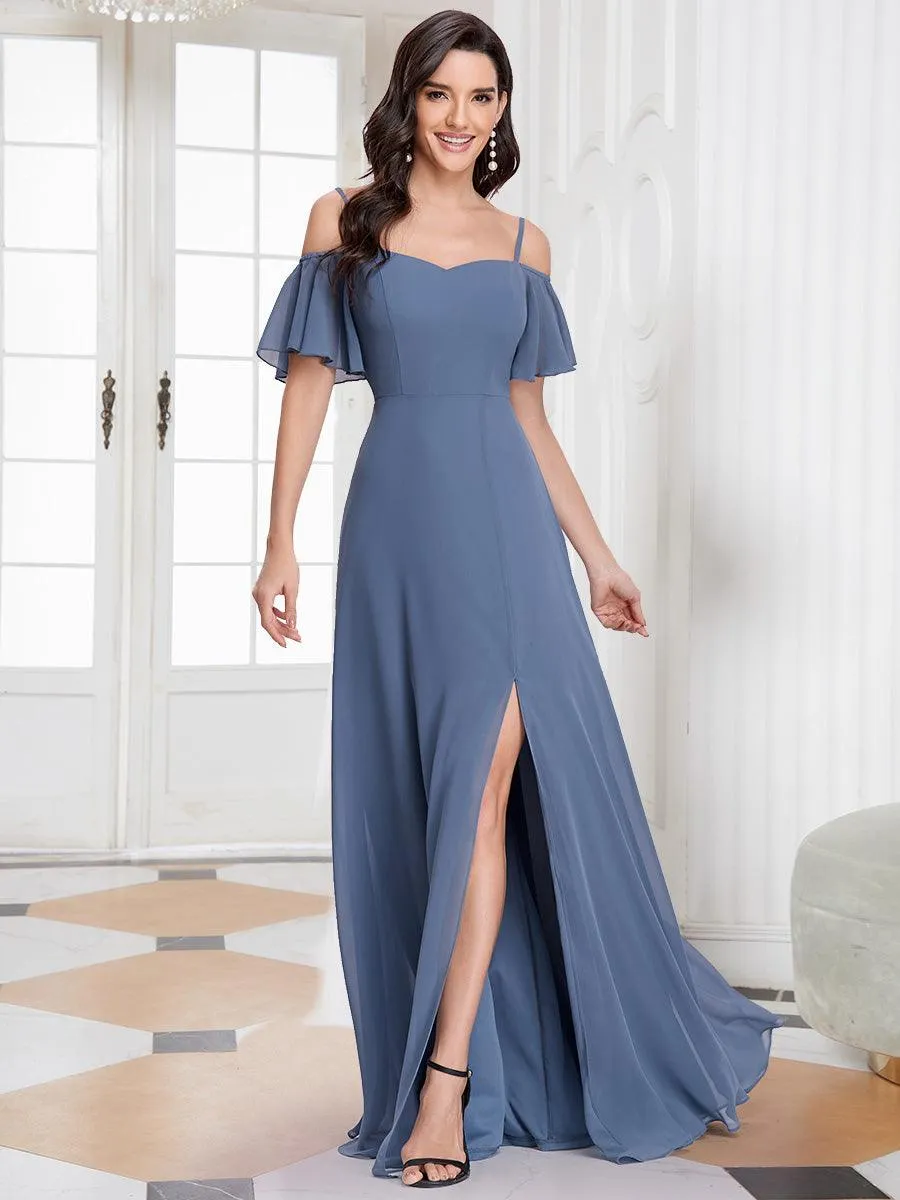 Robe invitée mariage fendue été sexy à épaules dénudées