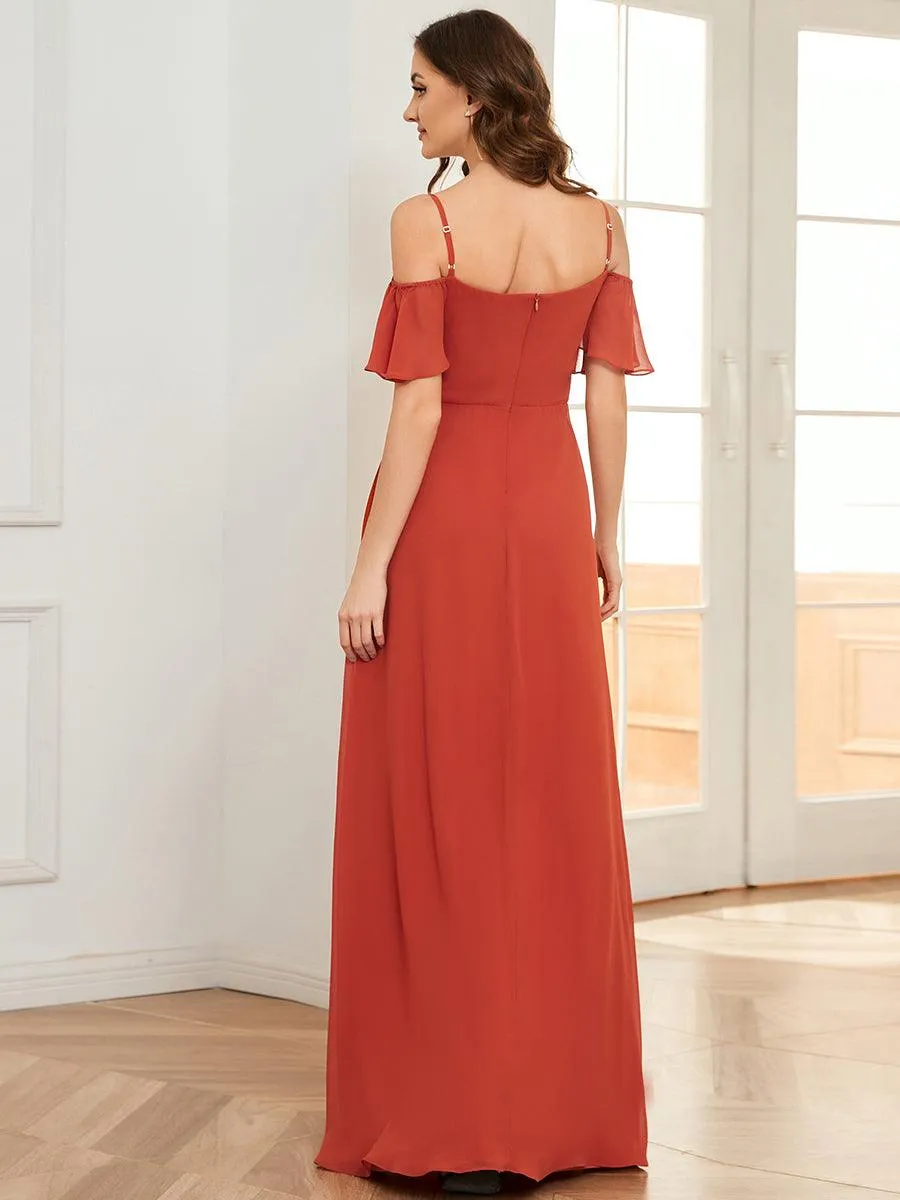 Robe invitée mariage fendue été sexy à épaules dénudées
