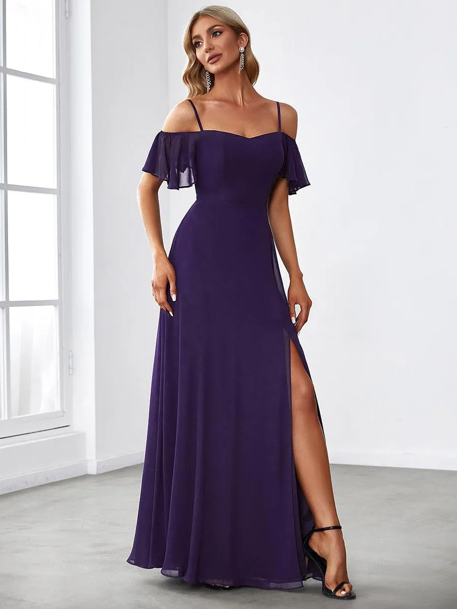 Robe invitée mariage fendue été sexy à épaules dénudées
