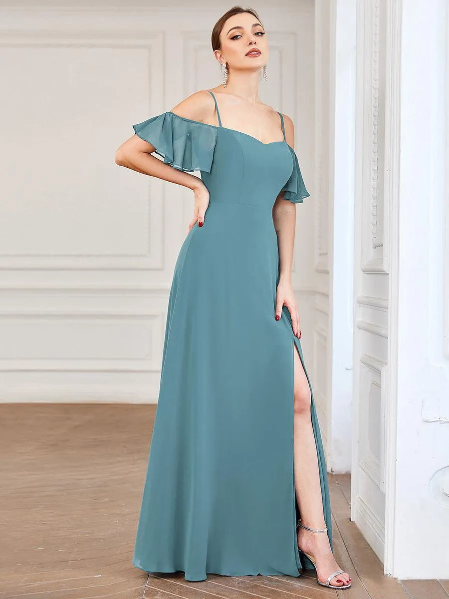 Robe invitée mariage fendue été sexy à épaules dénudées
