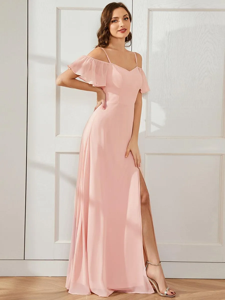 Robe invitée mariage fendue été sexy à épaules dénudées