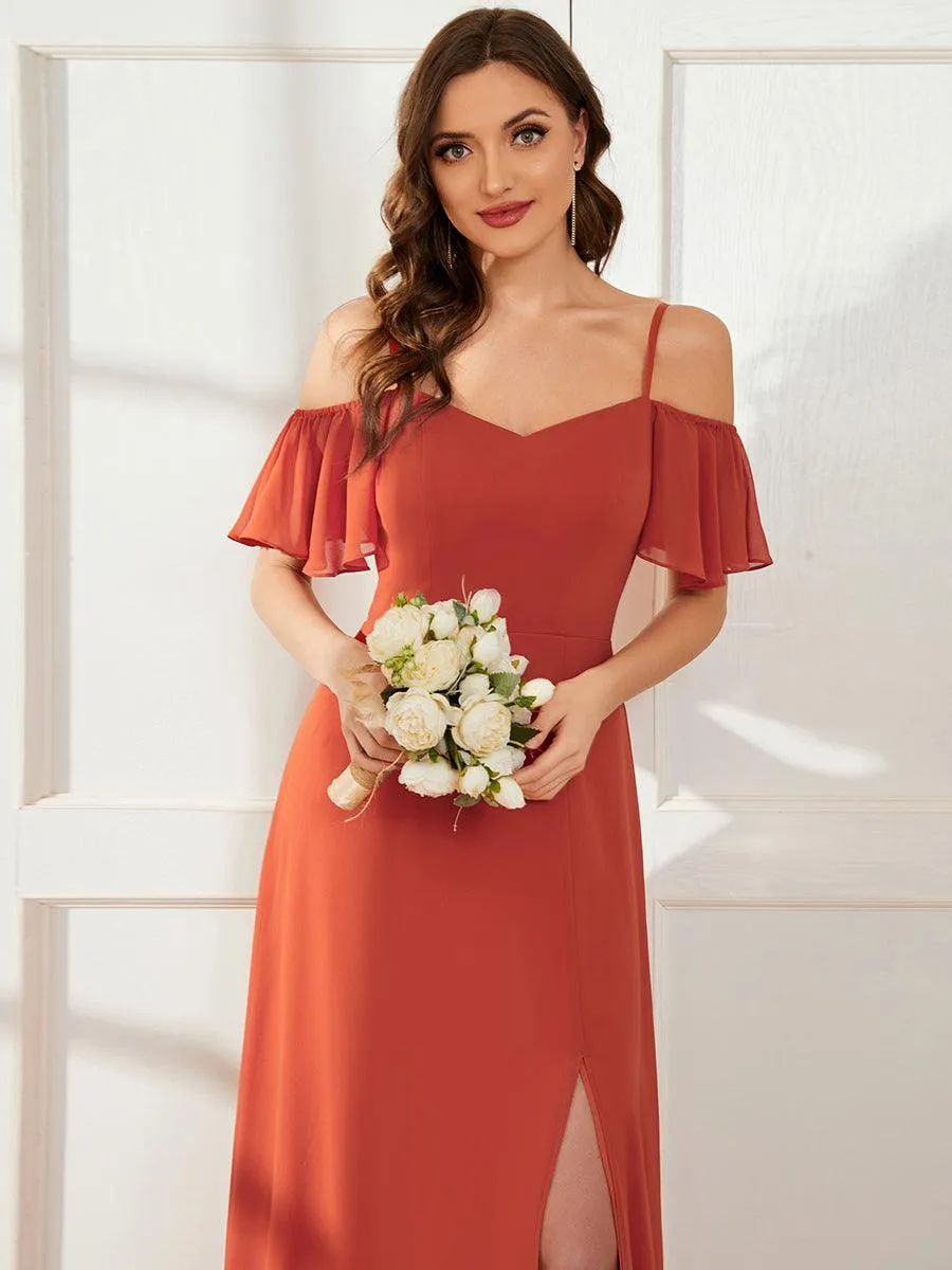 Robe invitée mariage fendue été sexy à épaules dénudées