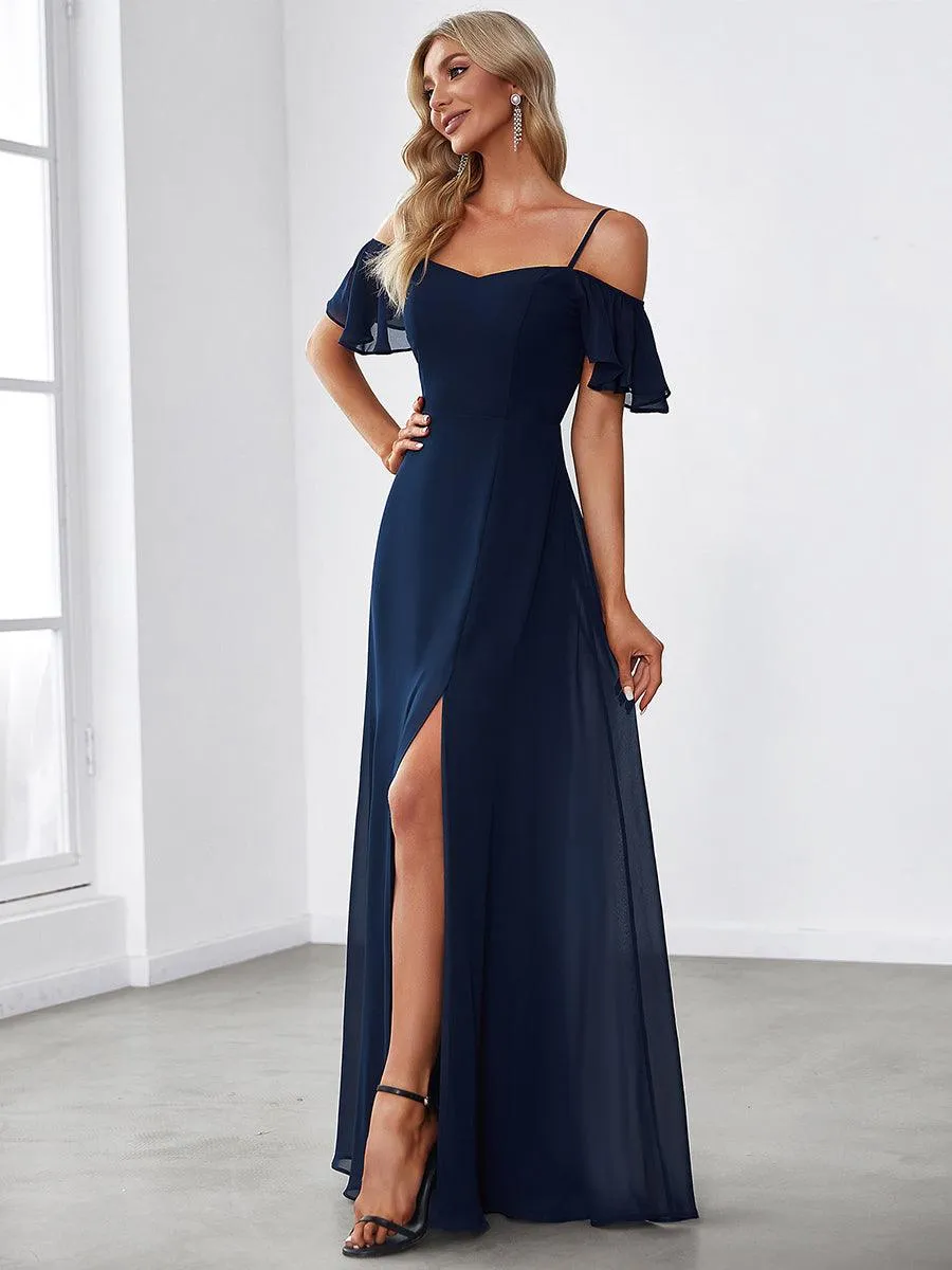 Robe invitée mariage fendue été sexy à épaules dénudées