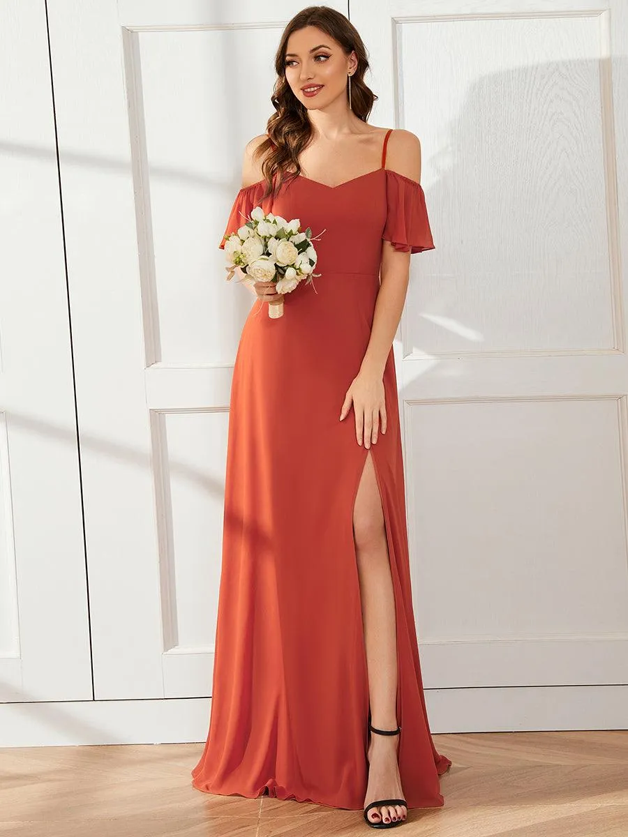 Robe invitée mariage fendue été sexy à épaules dénudées