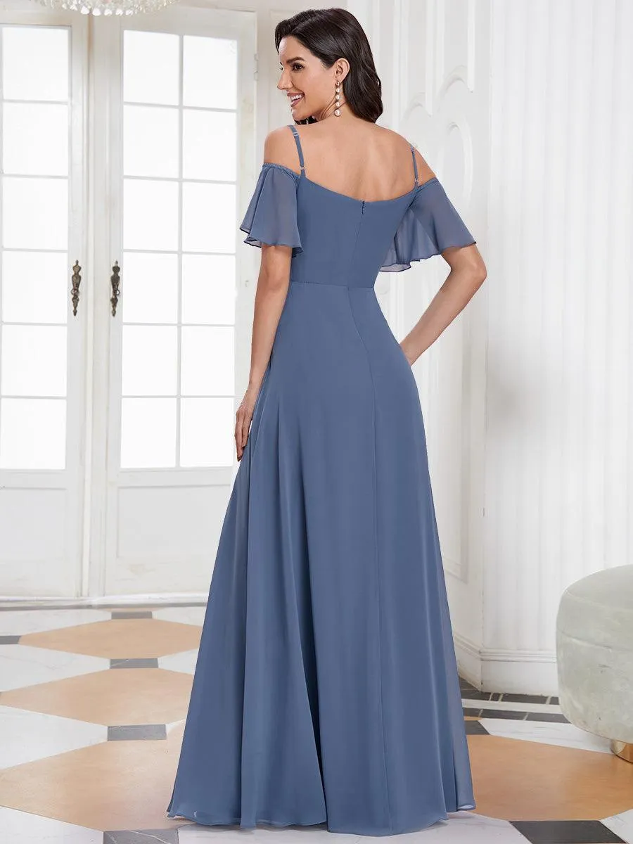 Robe invitée mariage fendue été sexy à épaules dénudées