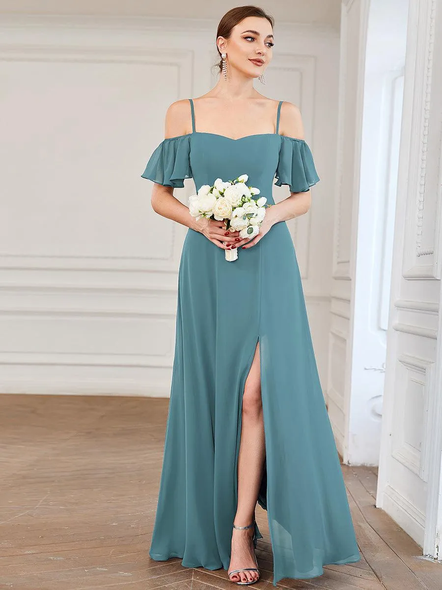 Robe invitée mariage fendue été sexy à épaules dénudées