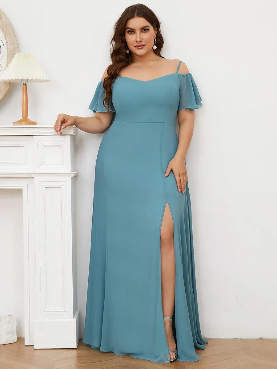 Robe invitée mariage fendue été sexy à épaules dénudées