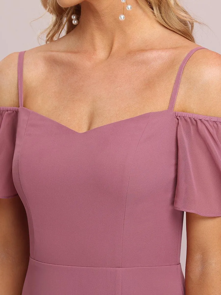 Robe invitée mariage fendue été sexy à épaules dénudées