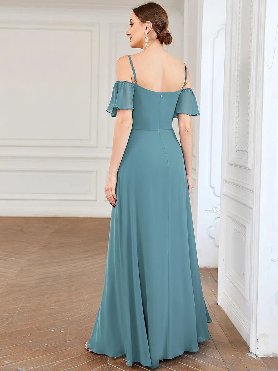Robe invitée mariage fendue été sexy à épaules dénudées