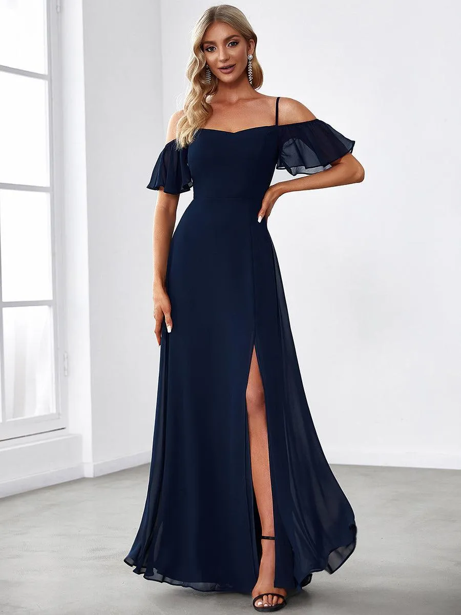 Robe invitée mariage fendue été sexy à épaules dénudées