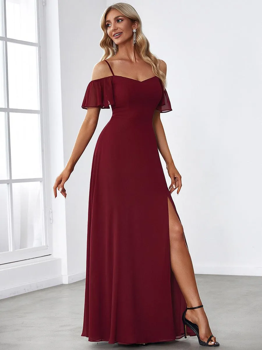 Robe invitée mariage fendue été sexy à épaules dénudées