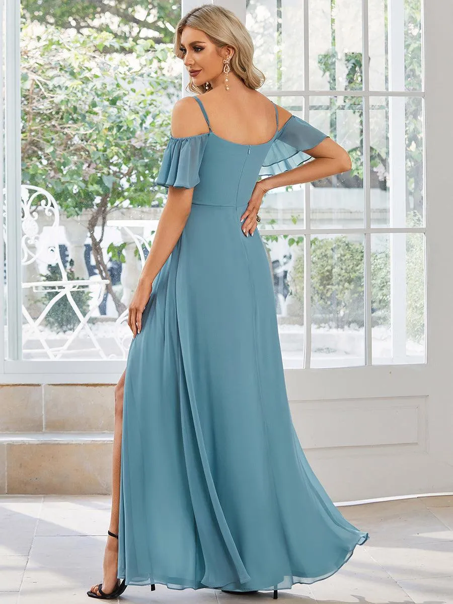 Robe invitée mariage fendue été sexy à épaules dénudées