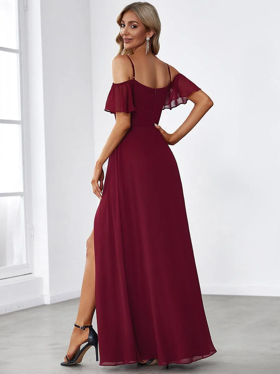 Robe invitée mariage fendue été sexy à épaules dénudées