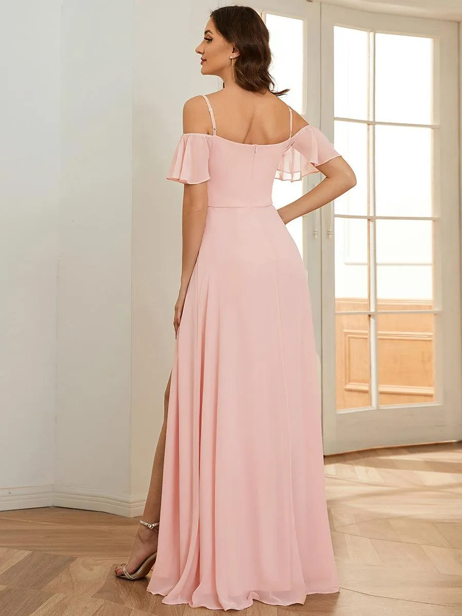 Robe invitée mariage fendue été sexy à épaules dénudées