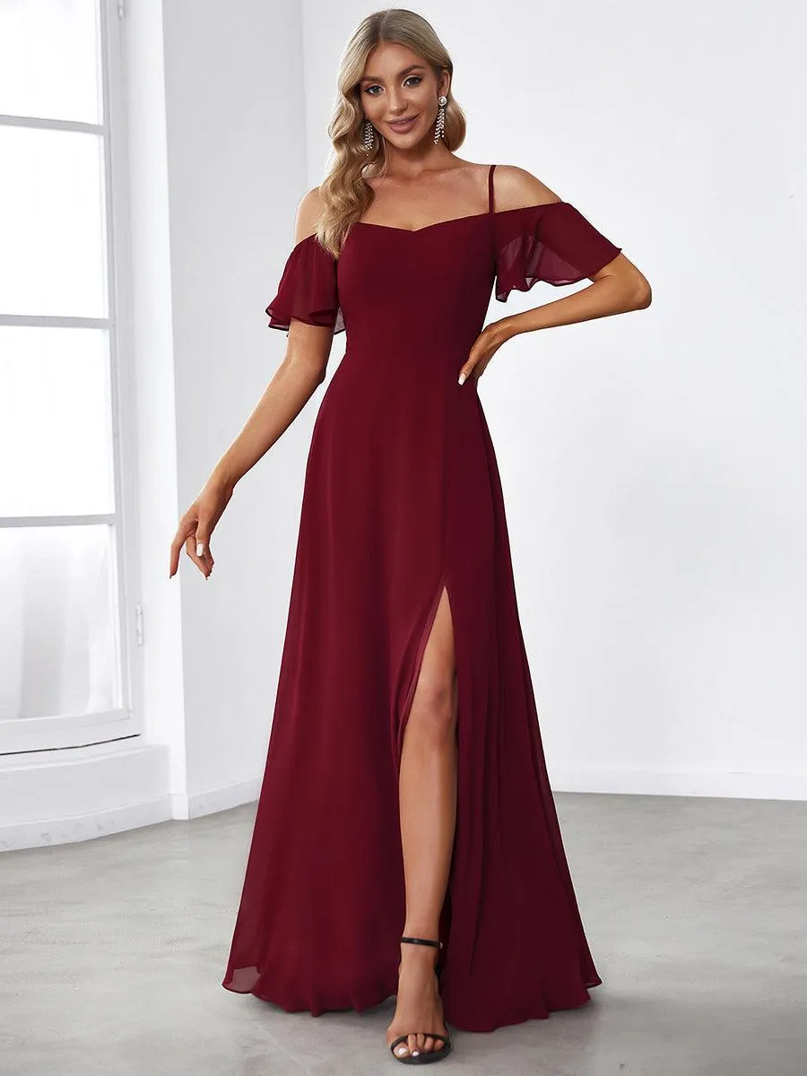 Robe invitée mariage fendue été sexy à épaules dénudées