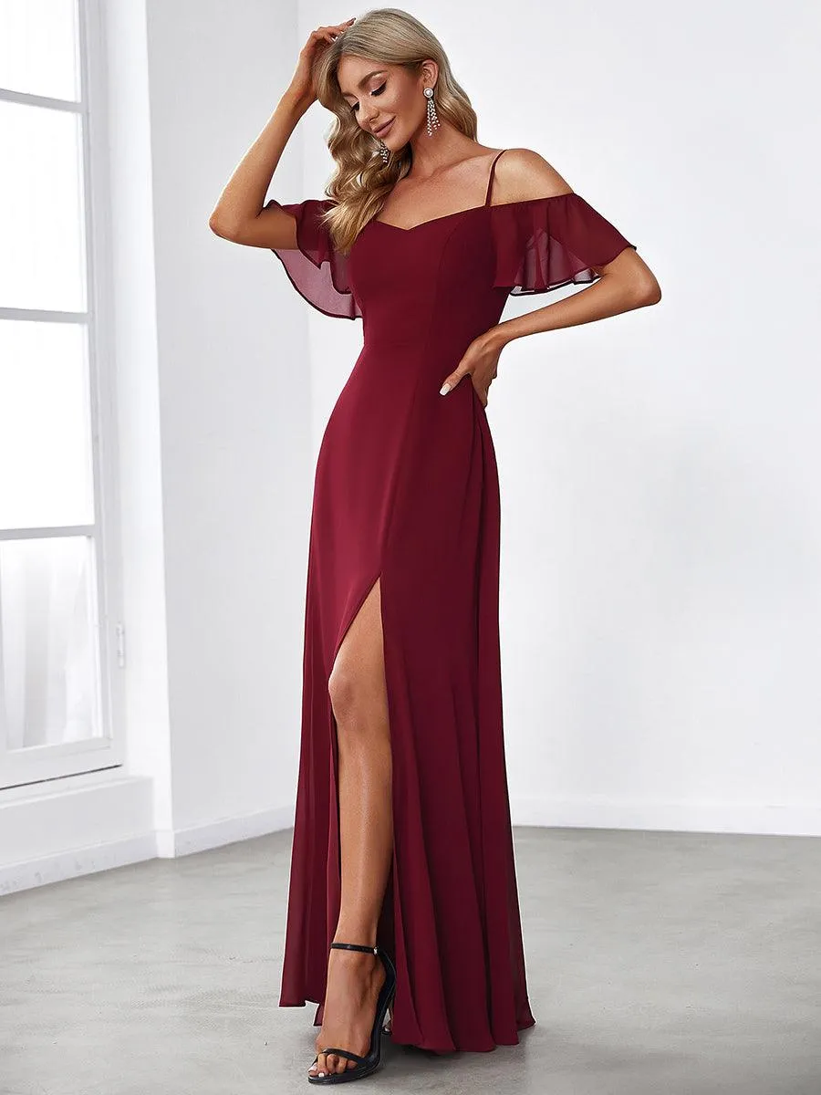 Robe invitée mariage fendue été sexy à épaules dénudées