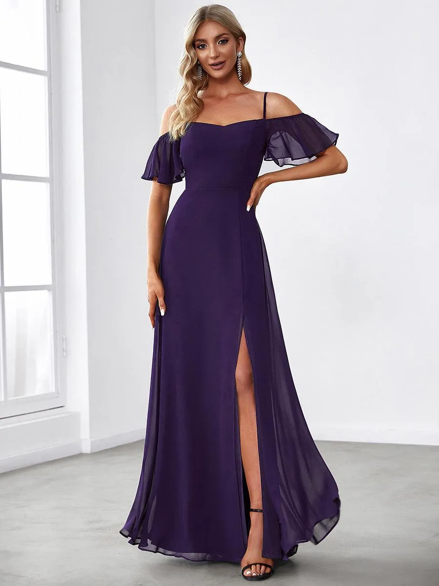 Robe invitée mariage fendue été sexy à épaules dénudées