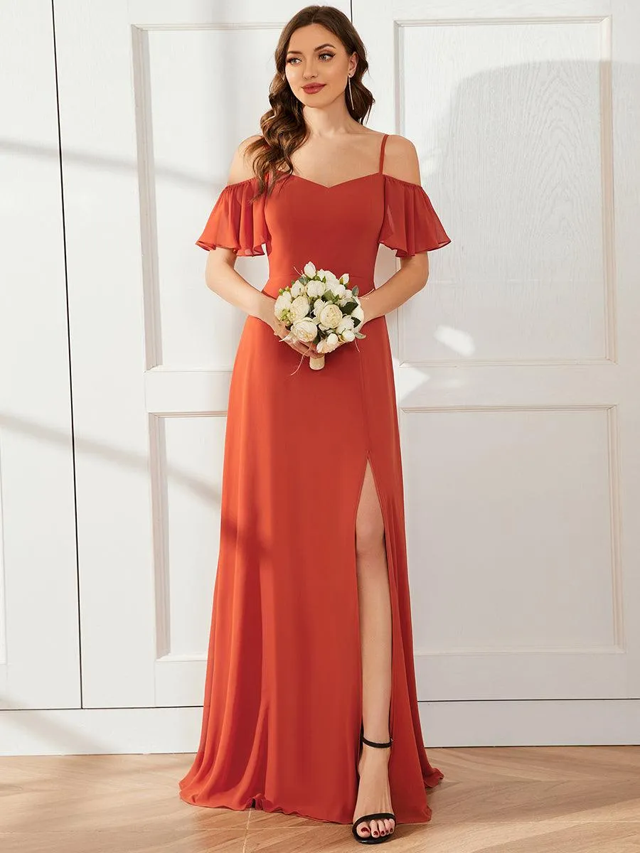 Robe invitée mariage fendue été sexy à épaules dénudées