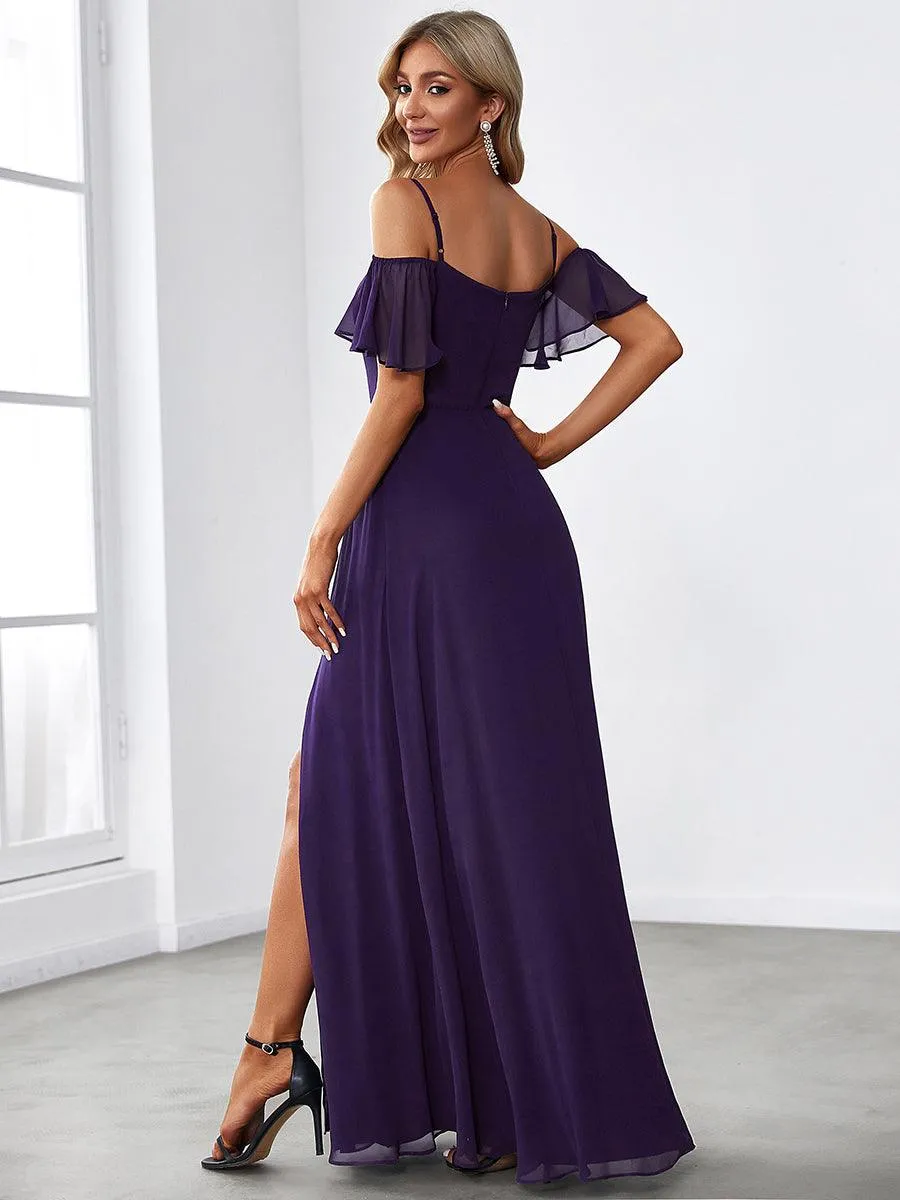 Robe invitée mariage fendue été sexy à épaules dénudées