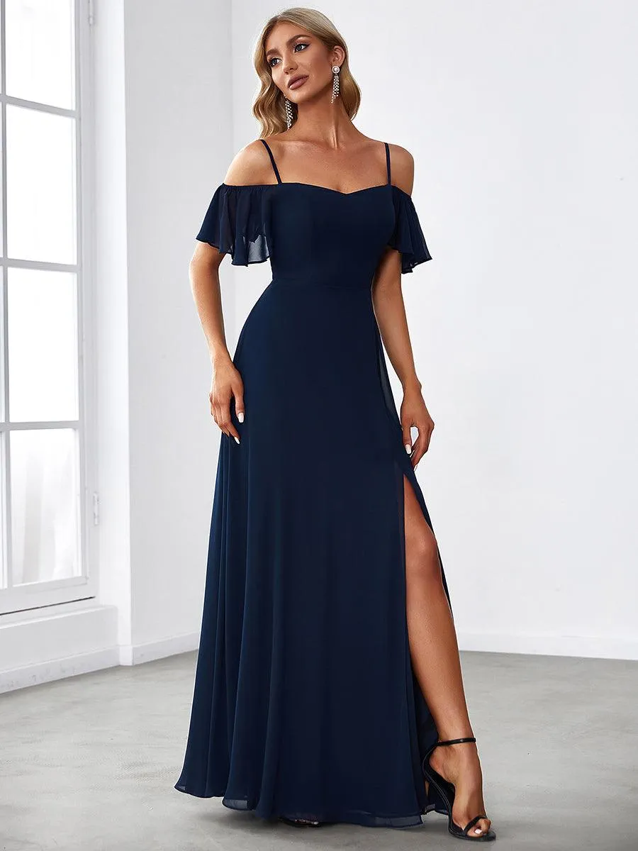 Robe invitée mariage fendue été sexy à épaules dénudées