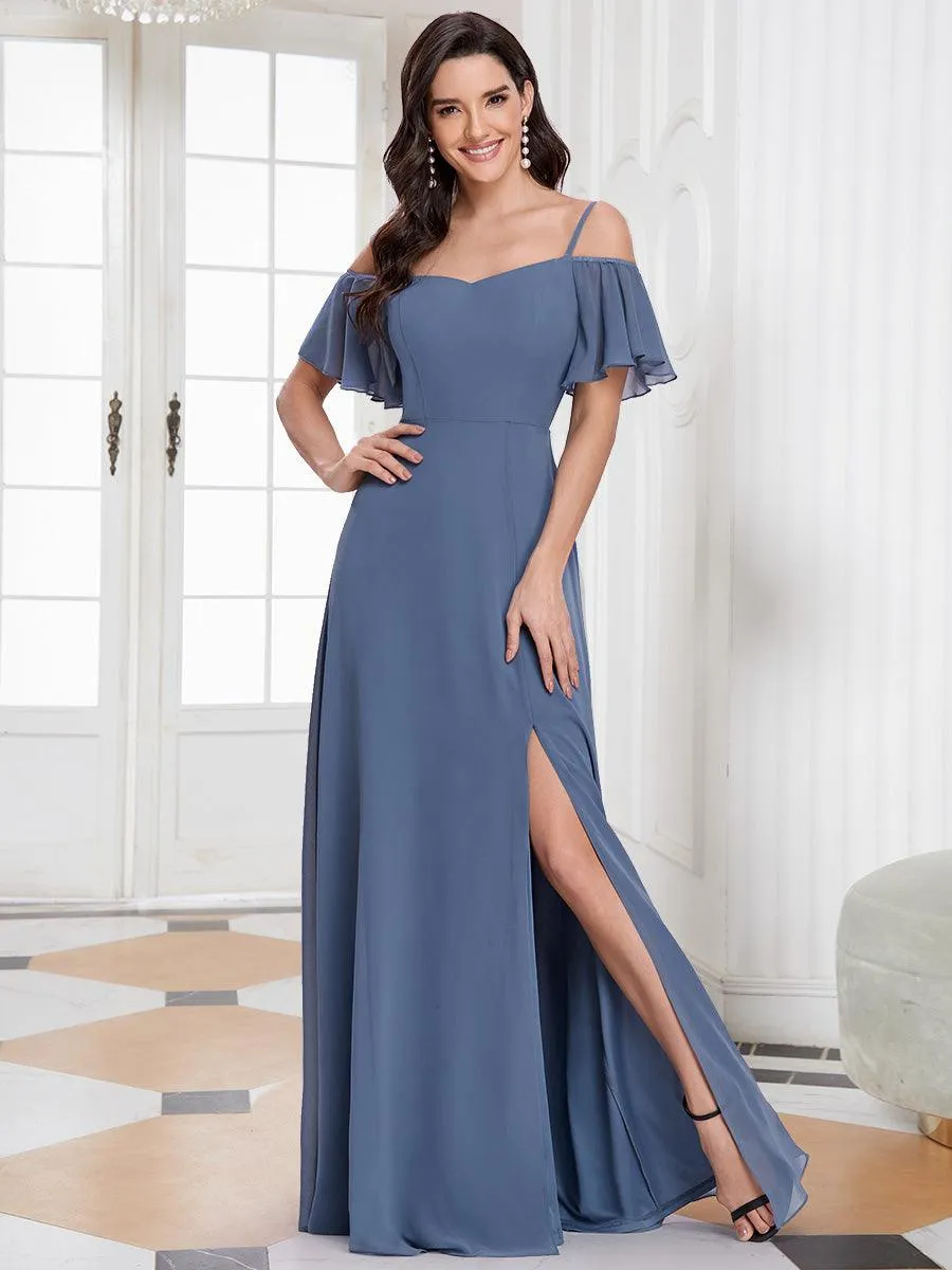 Robe invitée mariage fendue été sexy à épaules dénudées