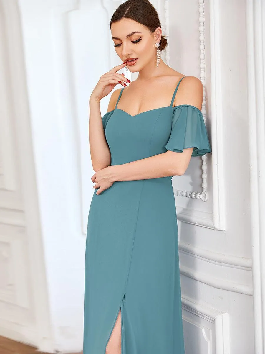 Robe invitée mariage fendue été sexy à épaules dénudées