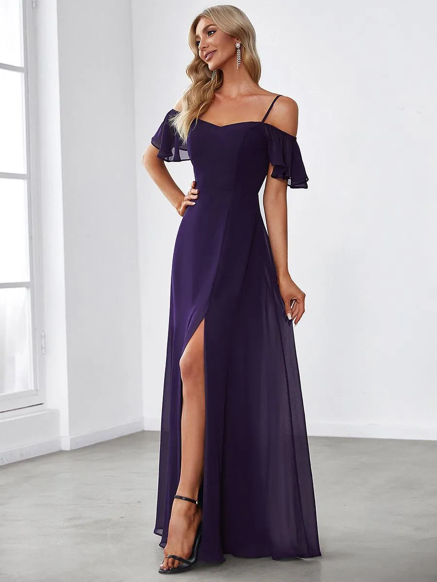 Robe invitée mariage fendue été sexy à épaules dénudées