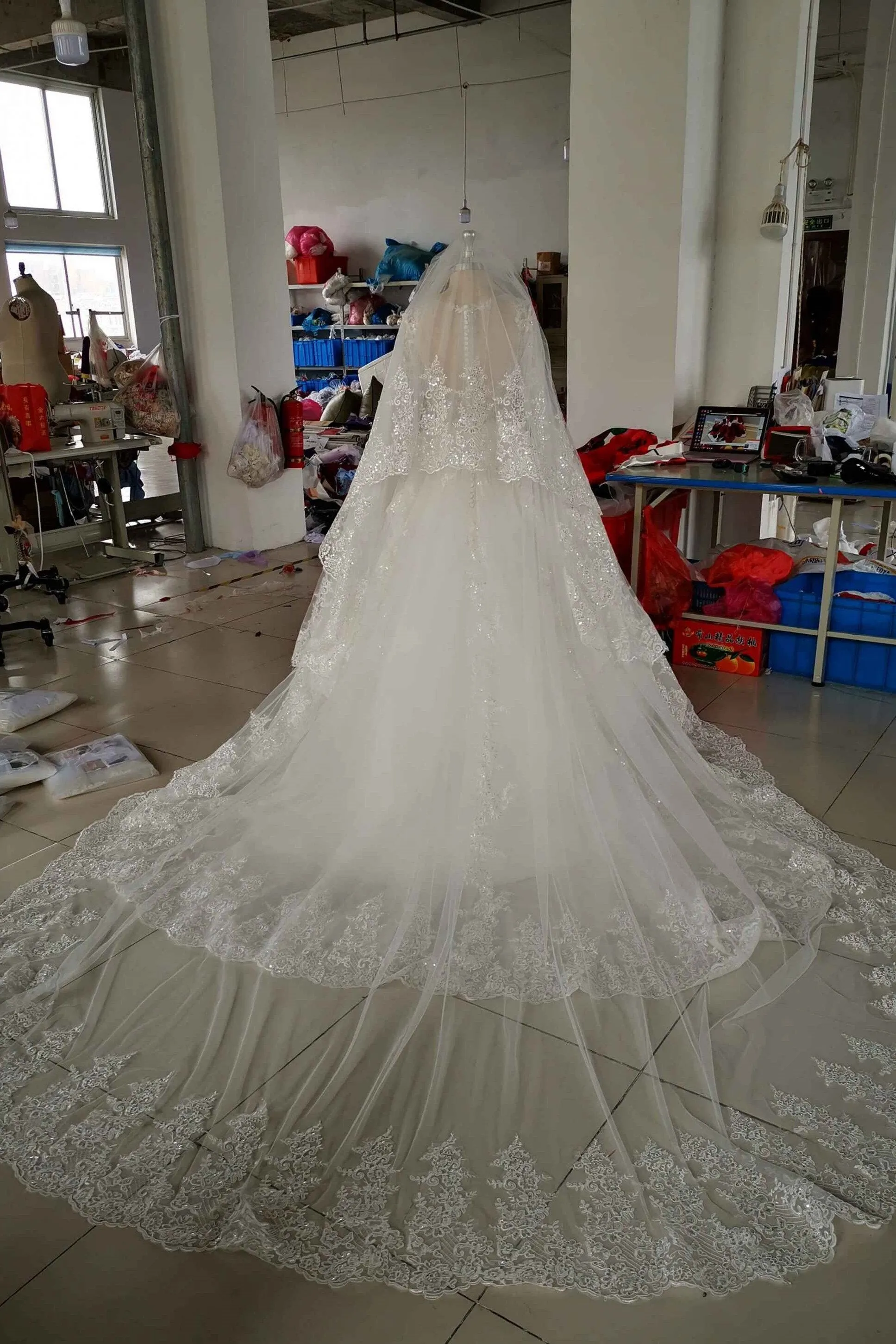 Romantic Lace Long Sleeves Wedding Gown with Sheer Neckline