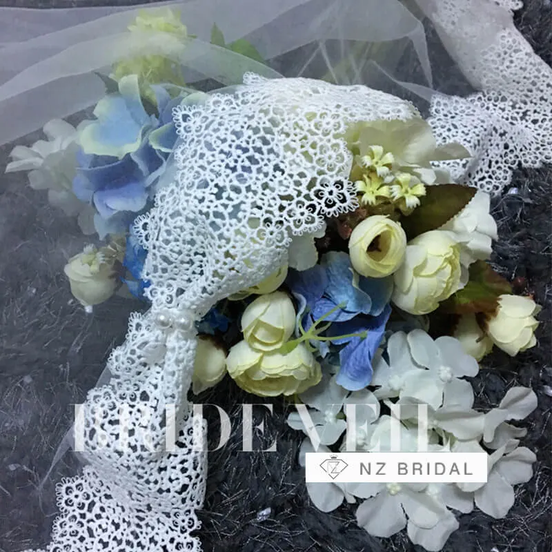 Romantic Tulle Wedding Bridal Lace Veil with Pearls