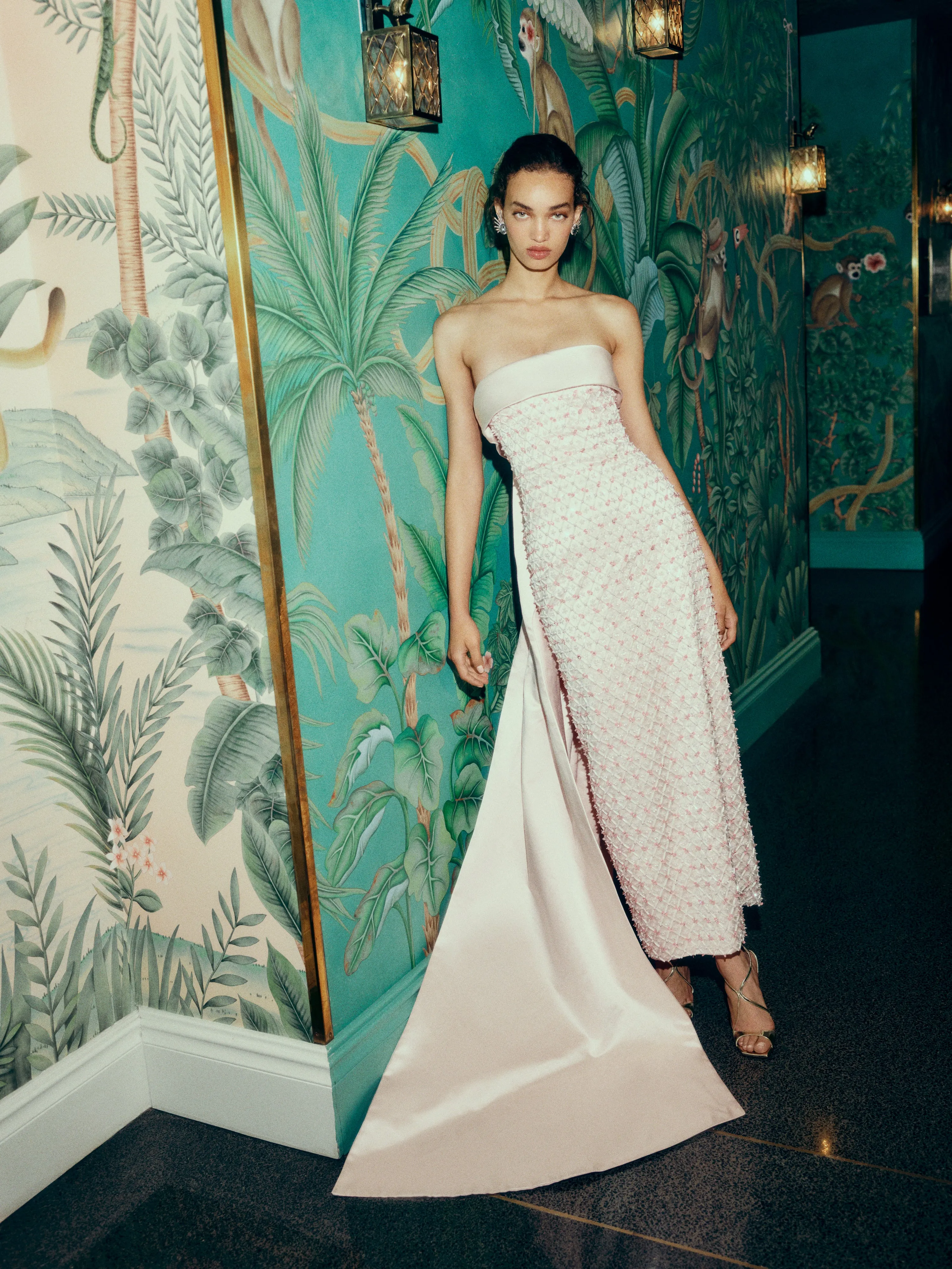 Rosé Beaded Satin Gown