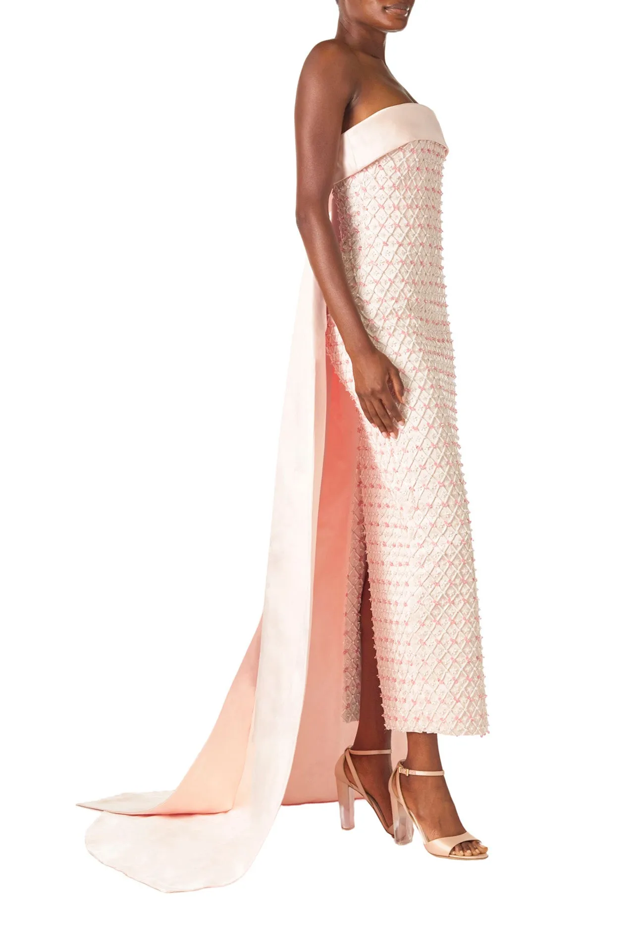 Rosé Beaded Satin Gown