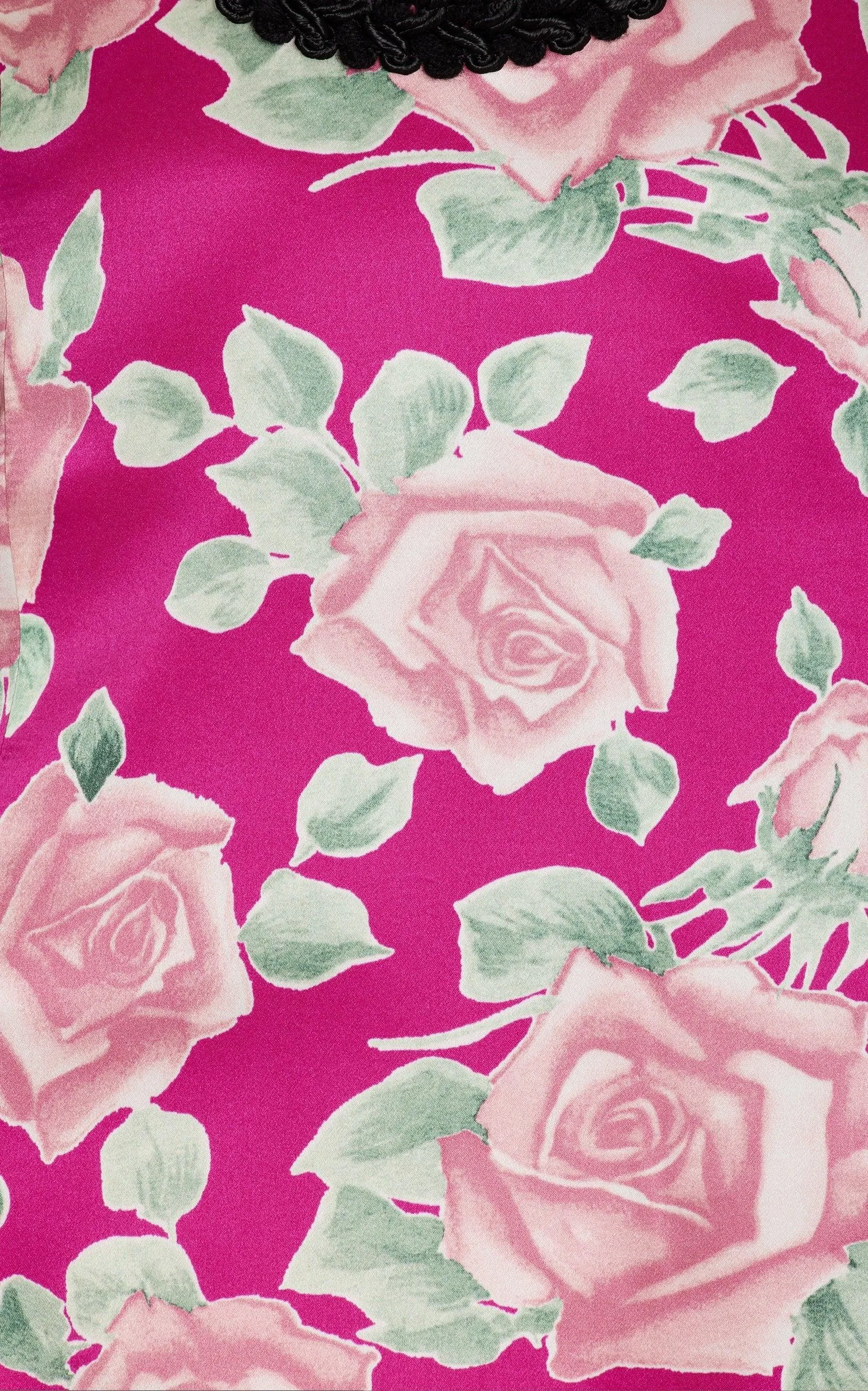 Rose-Print Silk Satin Mini Dress