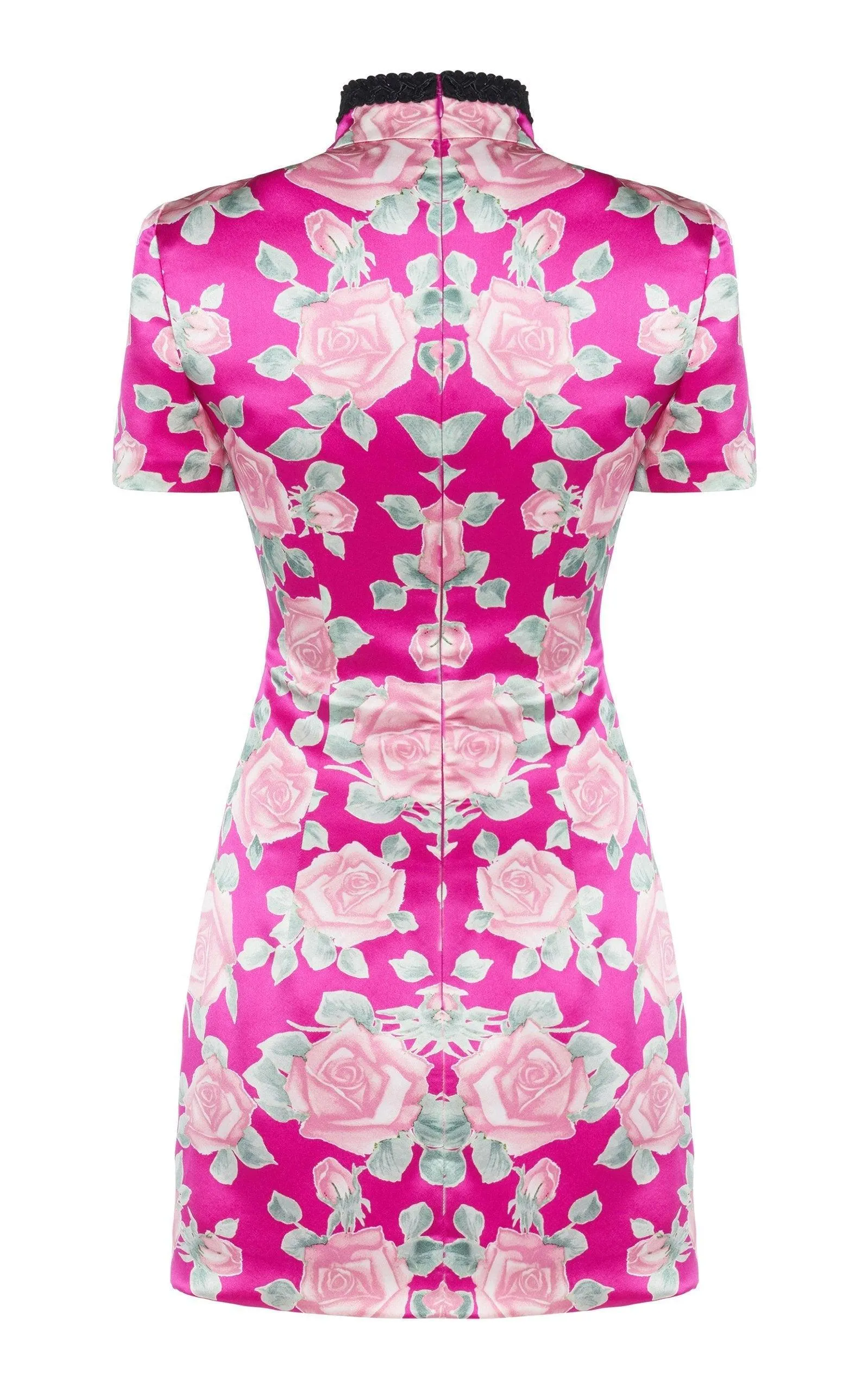 Rose-Print Silk Satin Mini Dress