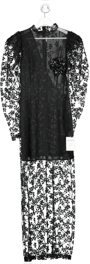 Rotate Birger Christensen Black Crystal Flower Maxi Dress UK 6