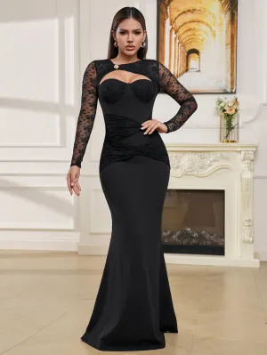 Round Neck Hollow Out Maxi Bodycon Dress HB10135