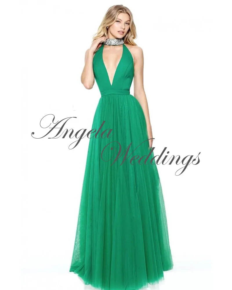 Royal Blue Prom Dresses Long 2020 Halter Beaded Party Gowns