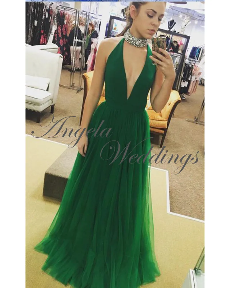 Royal Blue Prom Dresses Long 2020 Halter Beaded Party Gowns