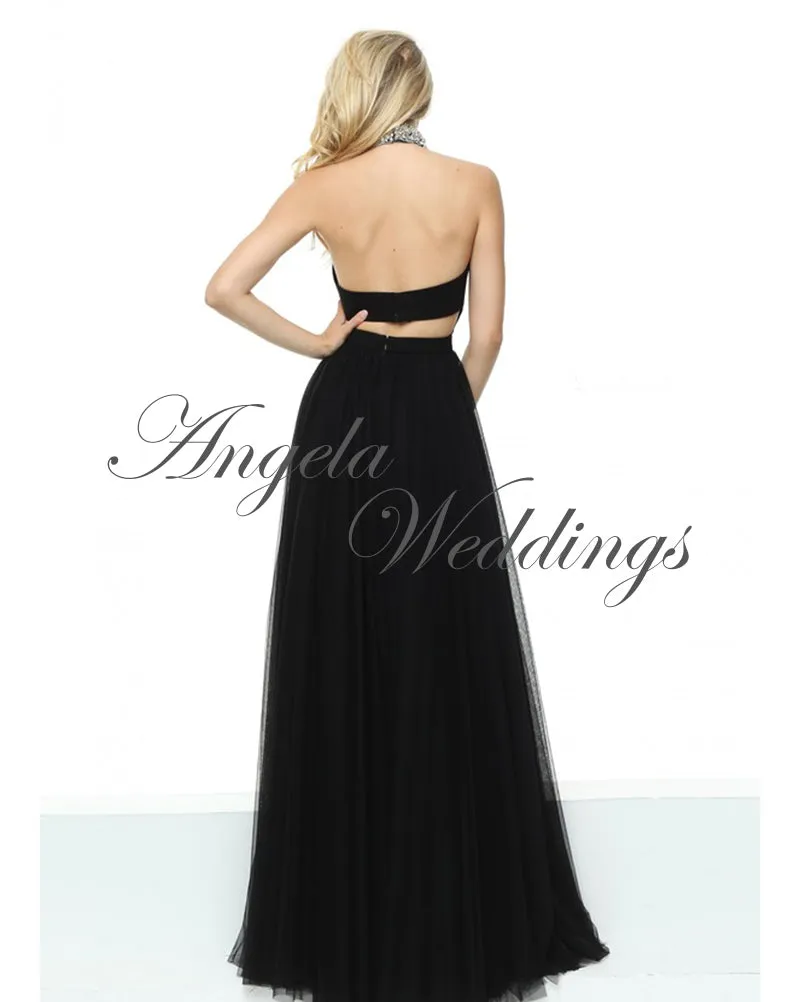 Royal Blue Prom Dresses Long 2020 Halter Beaded Party Gowns